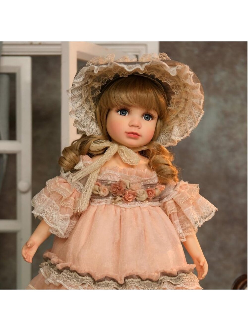 Handmade 18" Kawaii Porcelain & Fabric Doll - Cute Retro Room Decor, Gift Idea